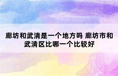 廊坊和武清是一个地方吗 廊坊市和武清区比哪一个比较好